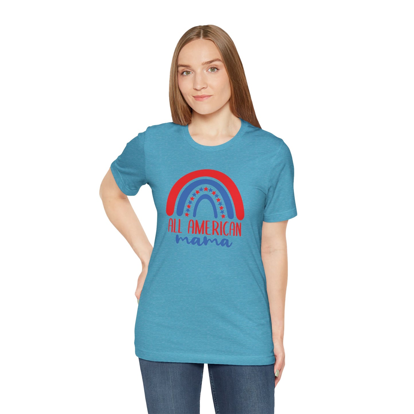 All American Mama Short Sleeve Tee - Patriotic Rainbow Design