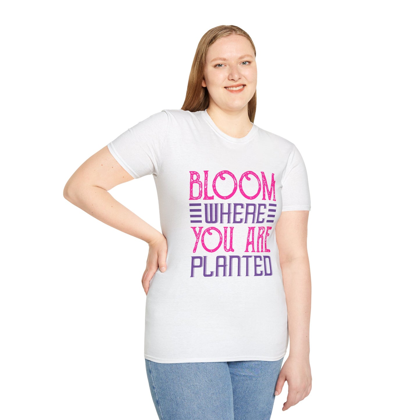 Inspirational Unisex Softstyle T-Shirt - Bloom Where You Are Planted