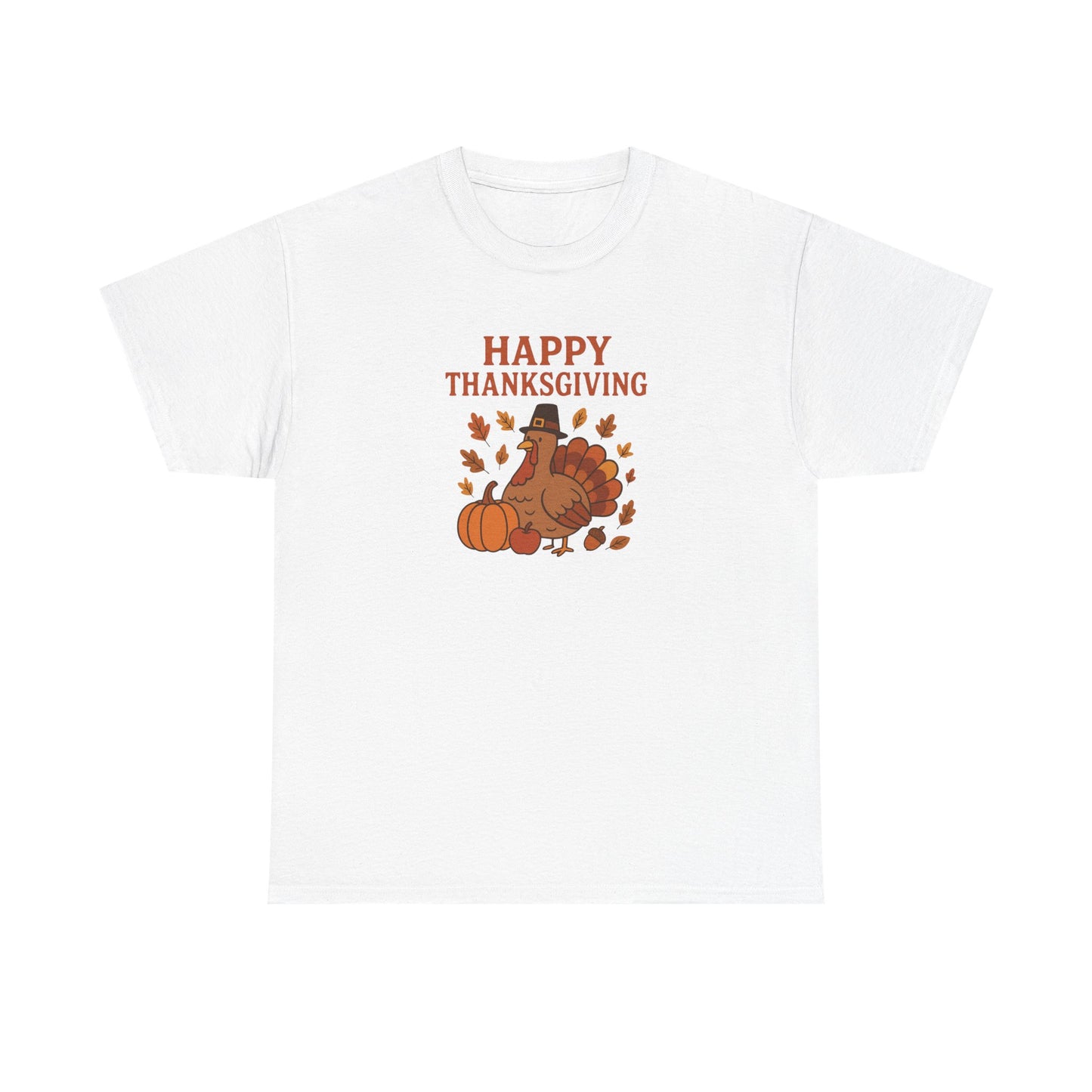 Thanksgiving Turkey T‑Shirt — "Happy Thanksgiving" Fall Pumpkin & Leaves Tee