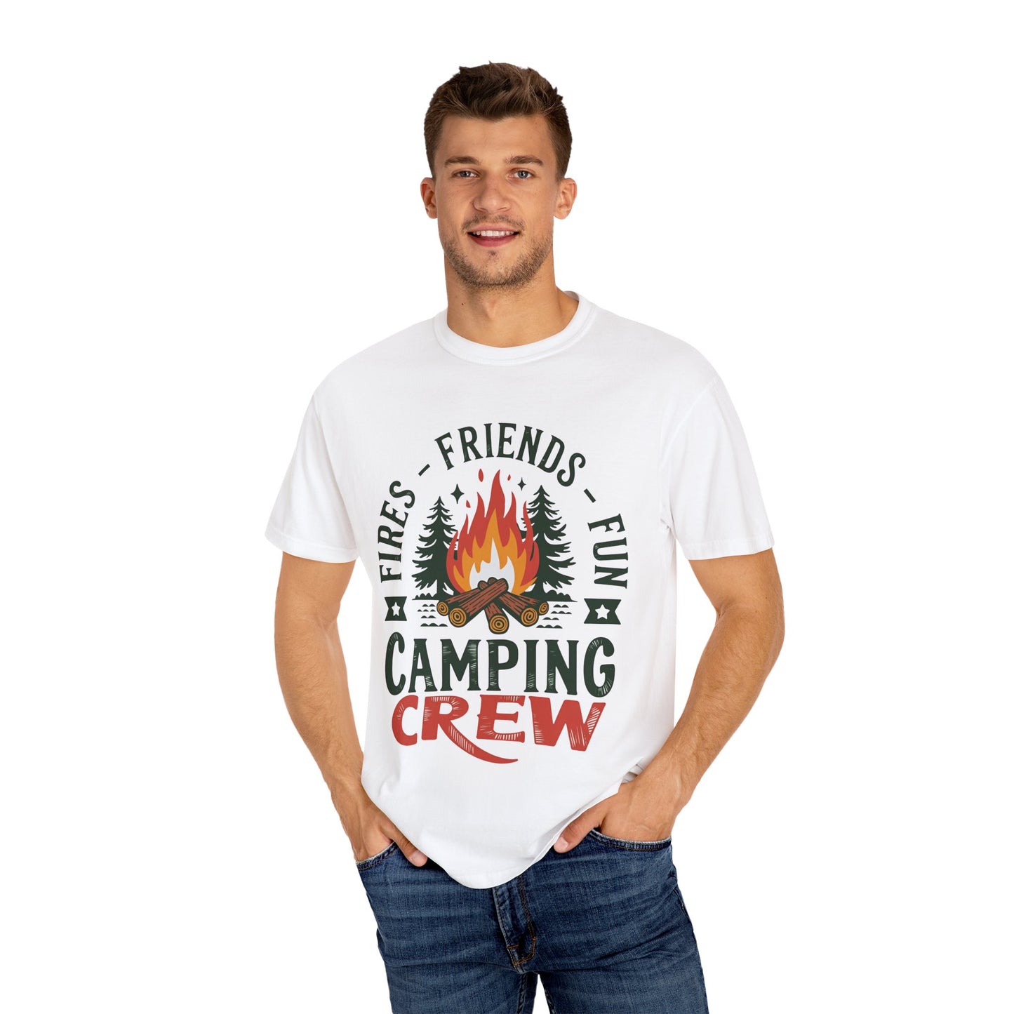Camping Crew Unisex Garment-Dyed T-Shirt – Fires, Friends, Fun