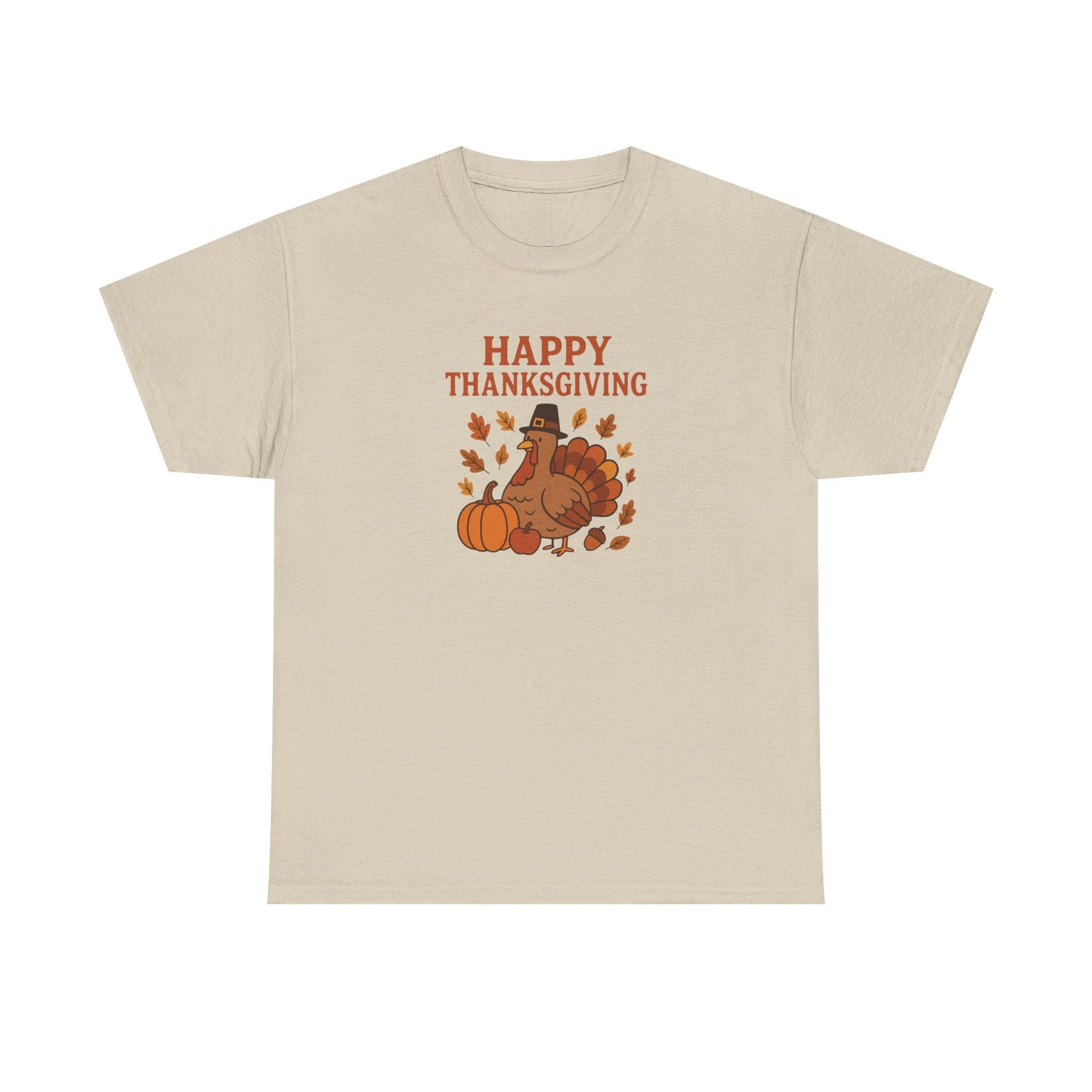 Thanksgiving Turkey T‑Shirt — "Happy Thanksgiving" Fall Pumpkin & Leaves Tee