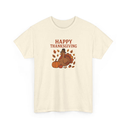 Thanksgiving Turkey T‑Shirt — "Happy Thanksgiving" Fall Pumpkin & Leaves Tee