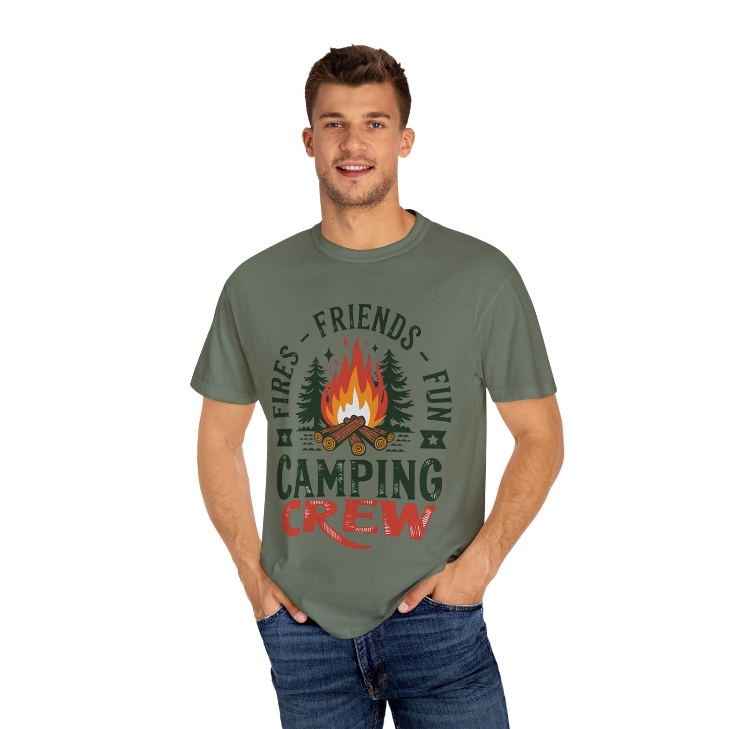 Camping Crew Unisex Garment-Dyed T-Shirt – Fires, Friends, Fun