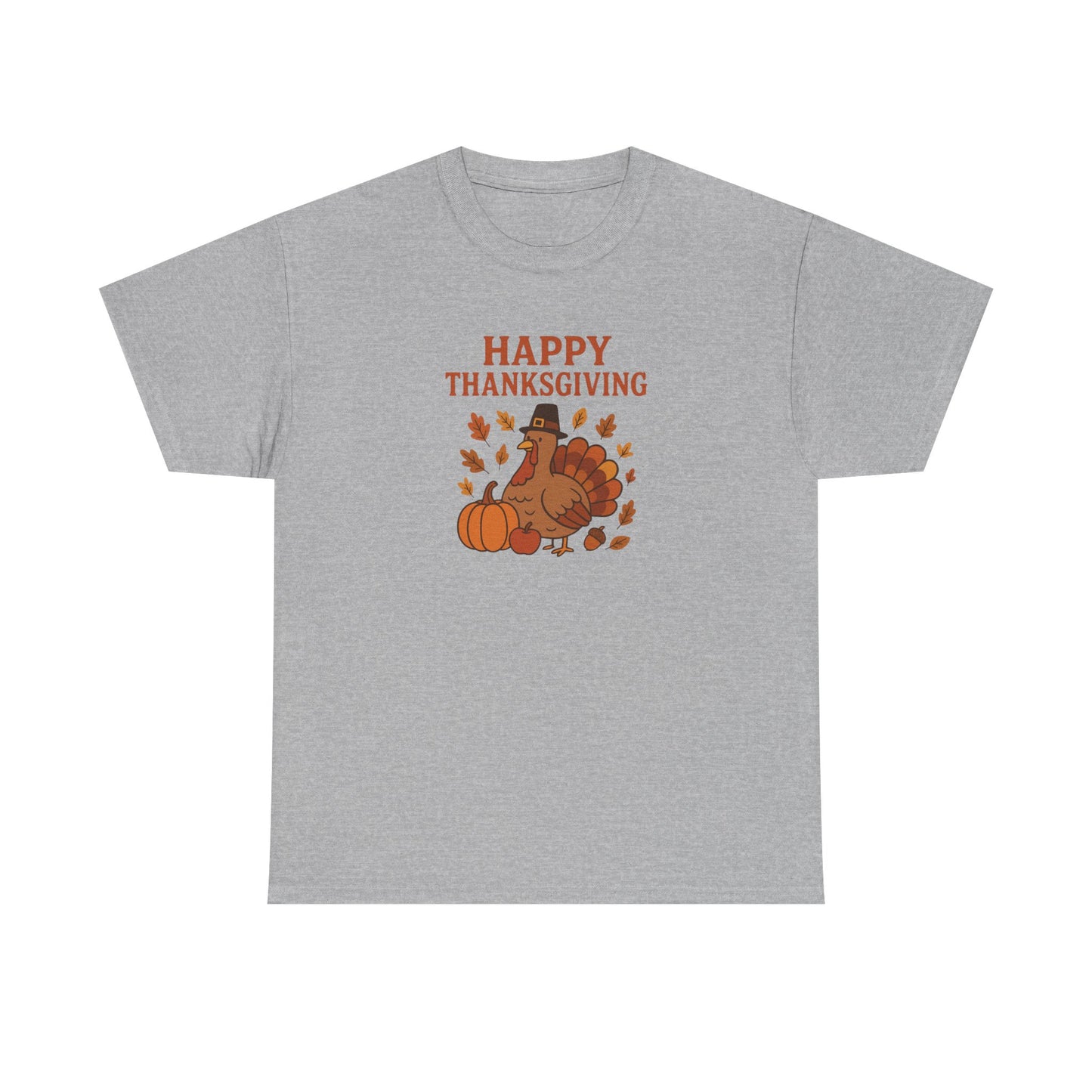Thanksgiving Turkey T‑Shirt — "Happy Thanksgiving" Fall Pumpkin & Leaves Tee