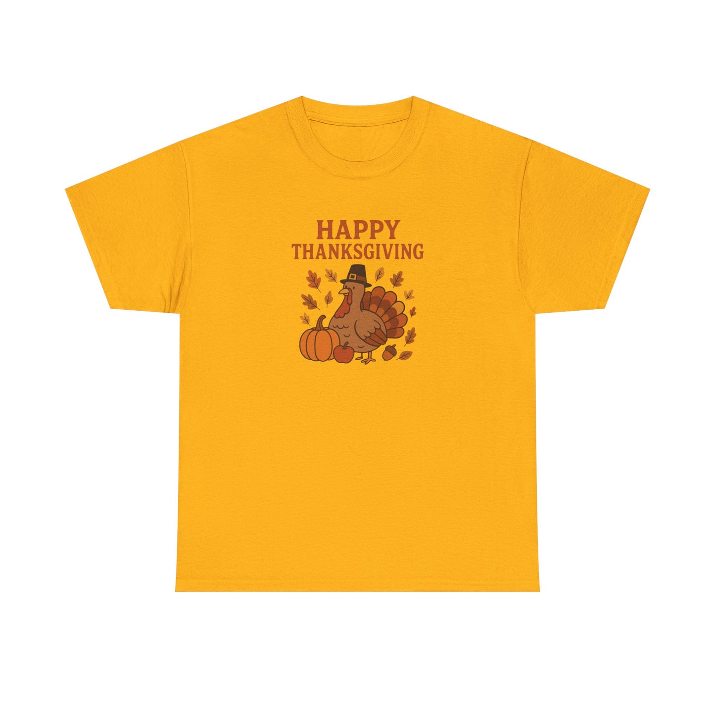 Thanksgiving Turkey T‑Shirt — "Happy Thanksgiving" Fall Pumpkin & Leaves Tee