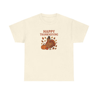Thanksgiving Turkey T‑Shirt — "Happy Thanksgiving" Fall Pumpkin & Leaves Tee