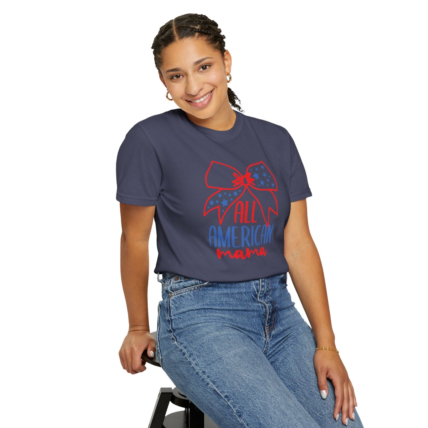 All American Mama T-Shirt - Patriotic Garment-Dyed Tee