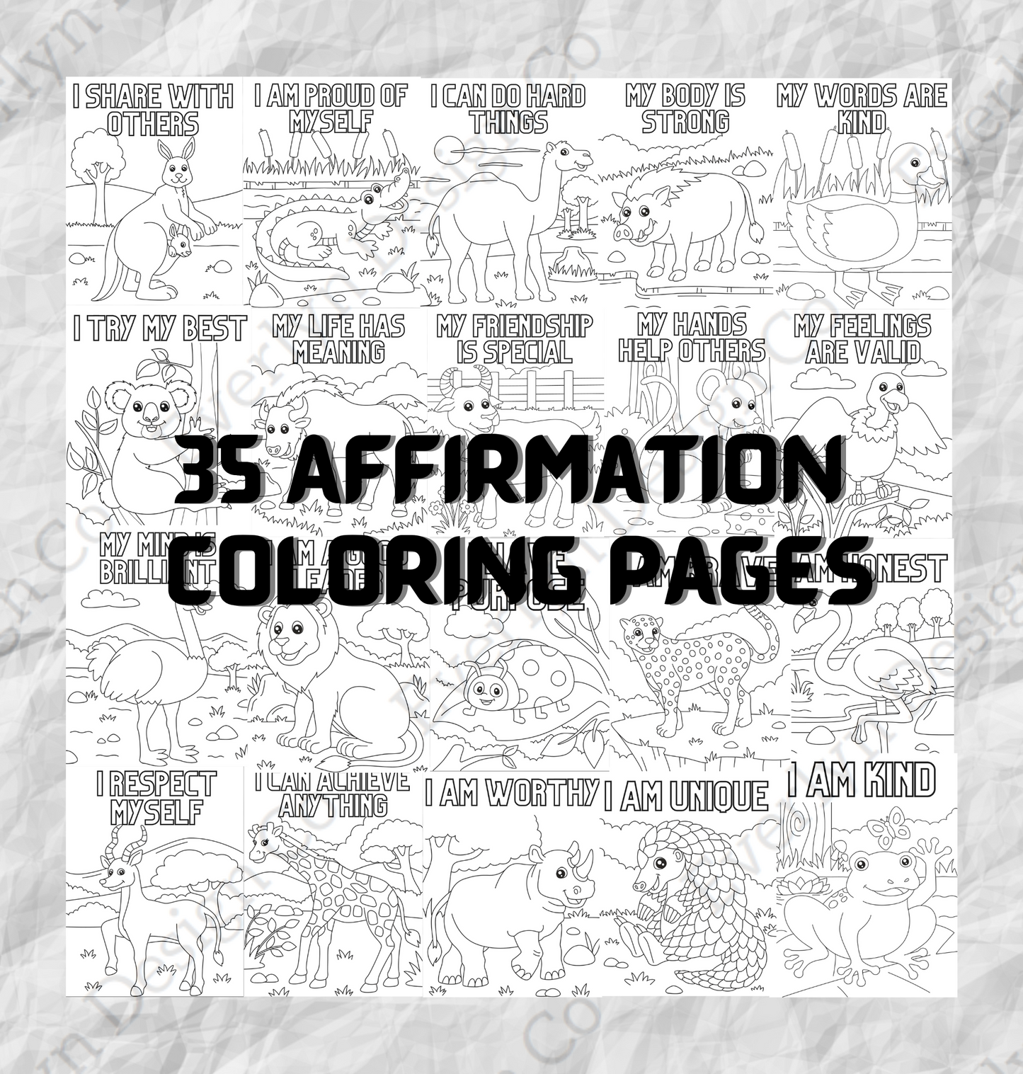 35  Kid Animal Affirmation Color pages