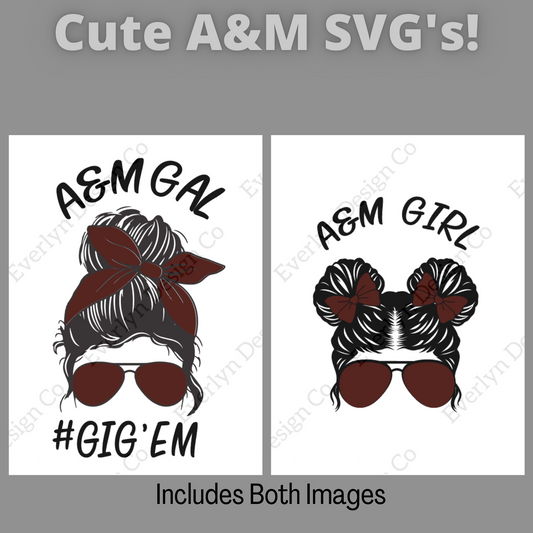 Messy Bun A&M Football SVG File- Includes commercial license